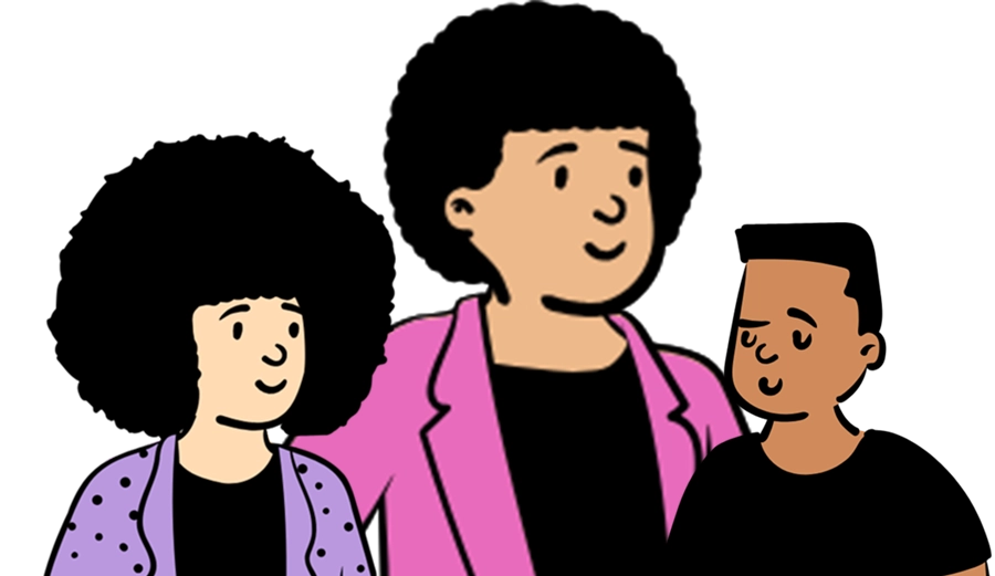 Three friendly illustrated people together